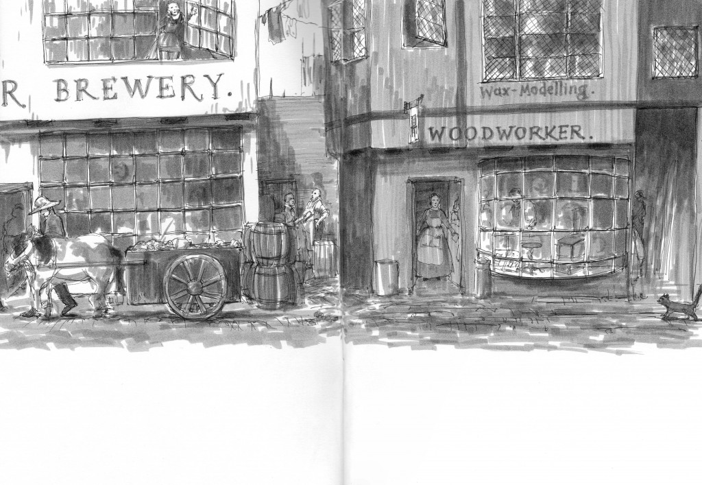 Sketch for Southwark street scene - Faber-Castell brush pen